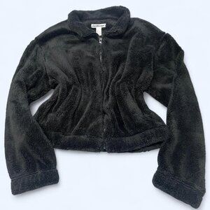 Charlotte Russe Black Fuzzy Zip-Up Jacket